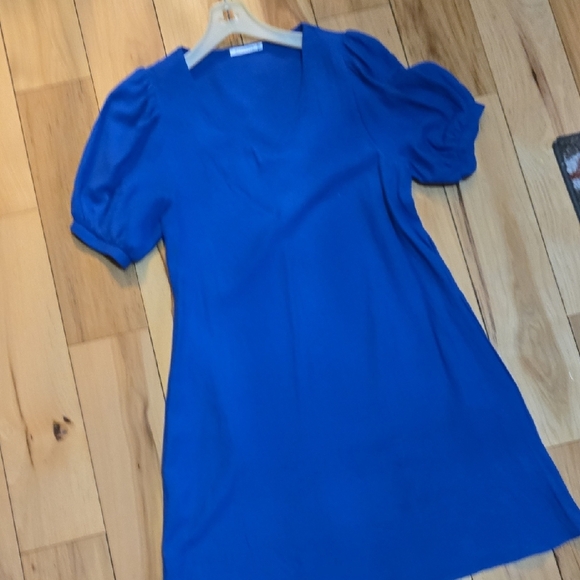 Staccato Blue Puffed Sleeve Dress, Royal Blue - Picture 1 of 4
